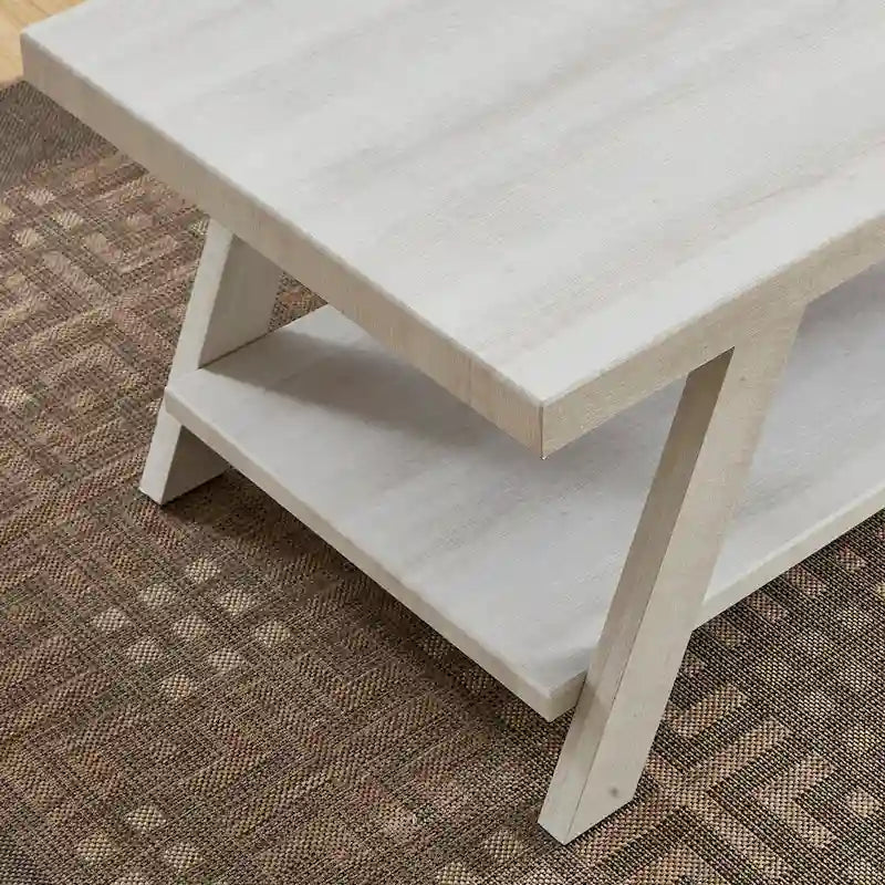 Contemporary Wood Shelf End Table With High-quality Hardwood Frame in White Finish