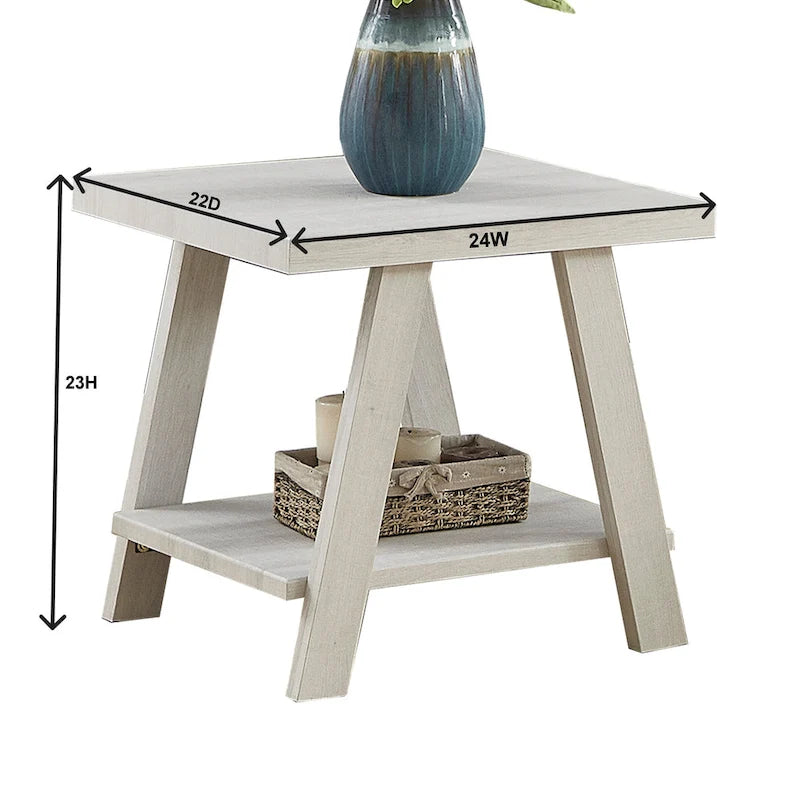 Contemporary Wood Shelf End Table With High-quality Hardwood Frame in White Finish