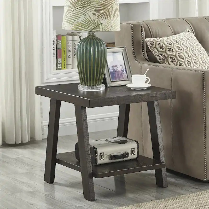 Contemporary Wood Shelf End Table With High-quality Hardwood Frame in White Finish