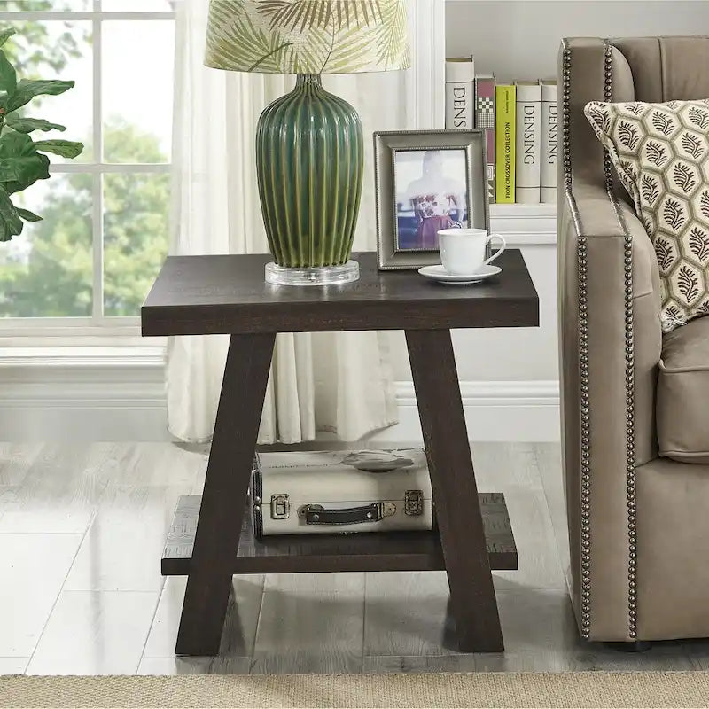 Contemporary Wood Shelf End Table With High-quality Hardwood Frame in White Finish