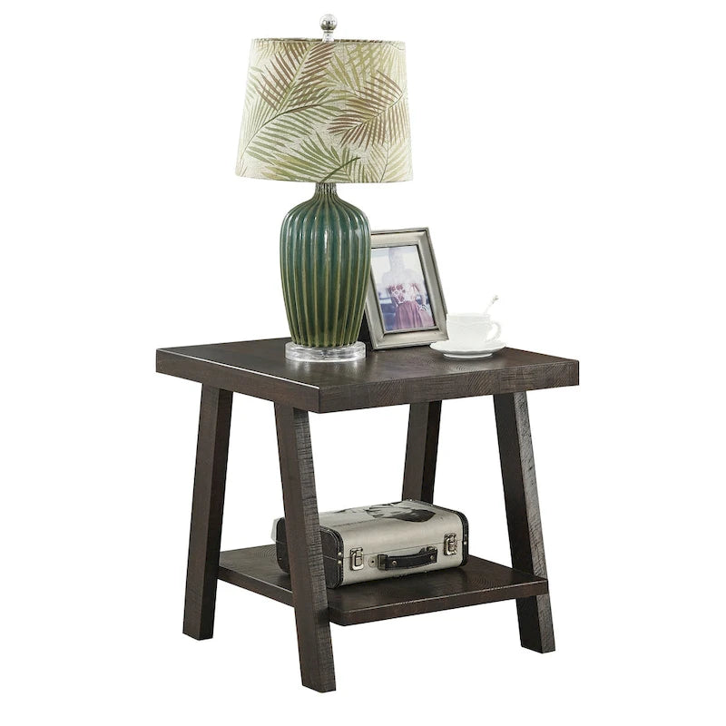 Contemporary Wood Shelf End Table With High-quality Hardwood Frame in White Finish
