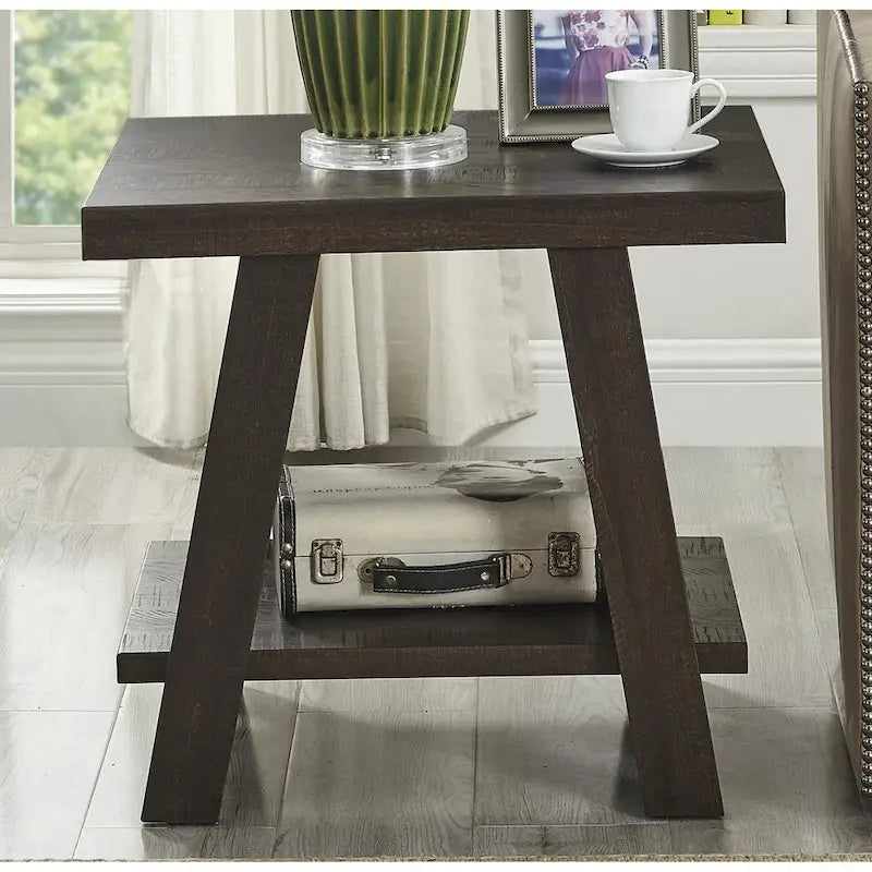 Contemporary Wood Shelf End Table With High-quality Hardwood Frame in White Finish