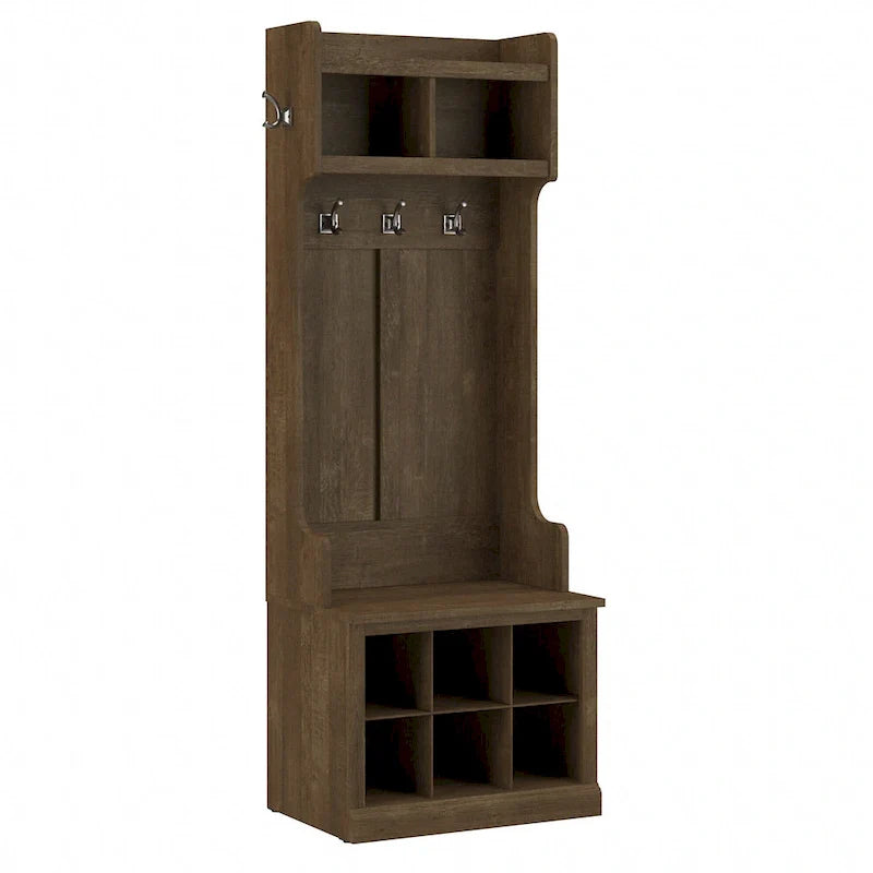 Woodland Hall Tree and Small Shoe Bench with Shelves by Bush Furniture