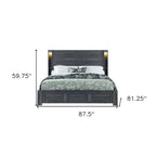 HomeRoots Dark Gray Distressed Wood Lighted King Bed Frame