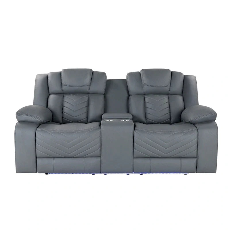 75 Light Gray Faux Leather Power Reclining Loveseat With Storage