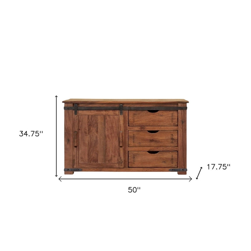 HomeRoots 50 Brown Solid Wood Enclosed Storage Distressed TV Stand - 50' X '34.75' X '17.75