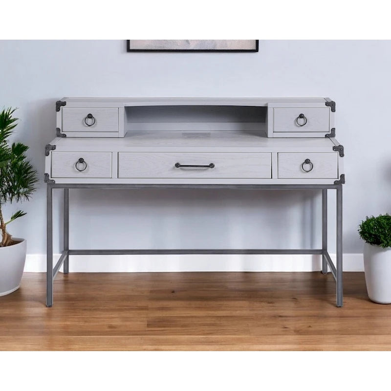 54 Gray Wood Writing Desk With Five Drawers
