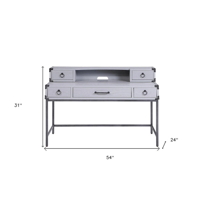 54 Gray Wood Writing Desk With Five Drawers