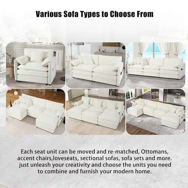 109.45 Chenille Upholstered U-Shaped Modular Sectional Sofa with Double-Layer Cushions, DIY Combination
