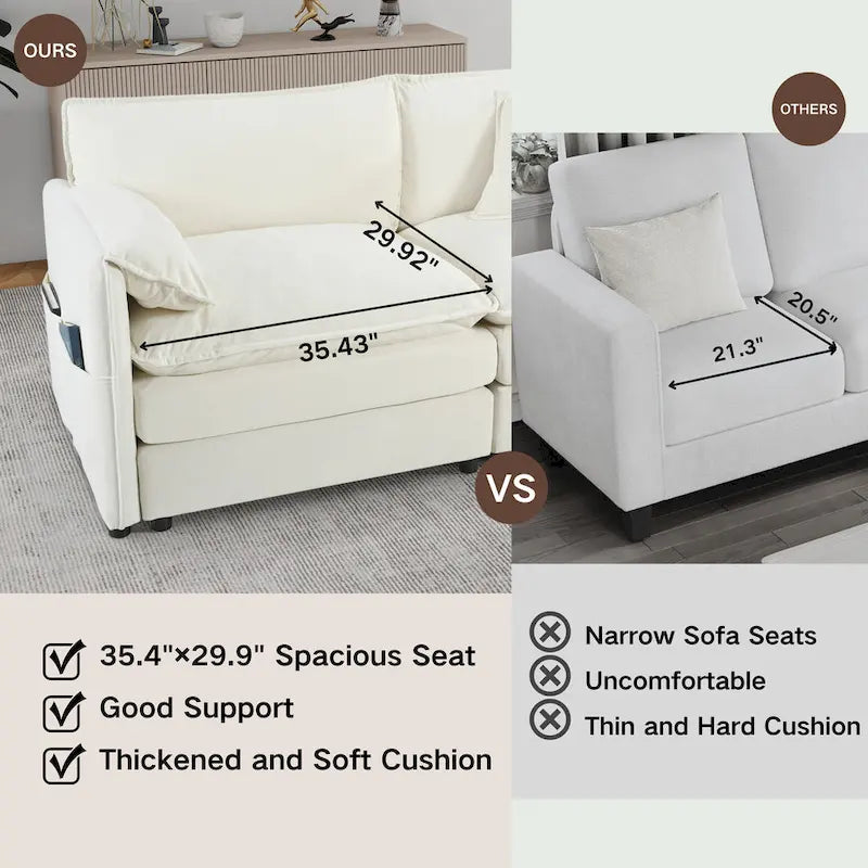 109.45 Chenille Upholstered U-Shaped Modular Sectional Sofa with Double-Layer Cushions, DIY Combination
