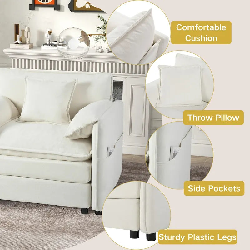 109.45 Chenille Upholstered U-Shaped Modular Sectional Sofa with Double-Layer Cushions, DIY Combination