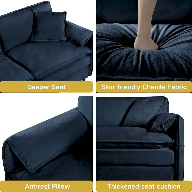 109.45 Chenille Upholstered U-Shaped Modular Sectional Sofa with Double-Layer Cushions, DIY Combination