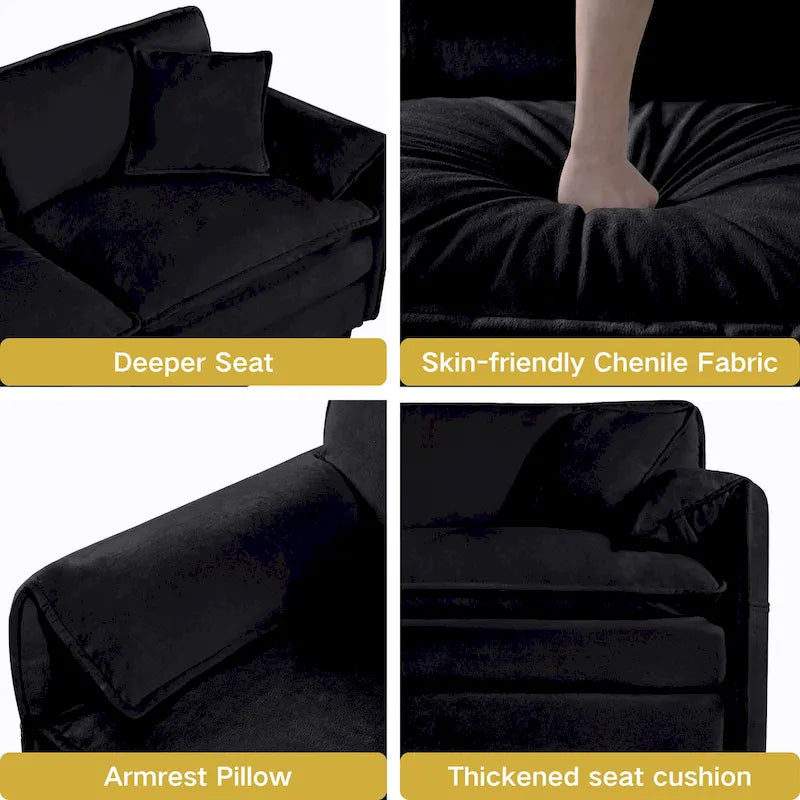 109.45 Chenille Upholstered U-Shaped Modular Sectional Sofa with Double-Layer Cushions, DIY Combination