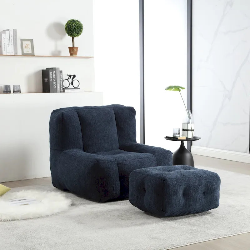 Modern Adult Lounge Chair with High Density Memory Foam and 1 Ottoman for Home Bedroom and Reading Room