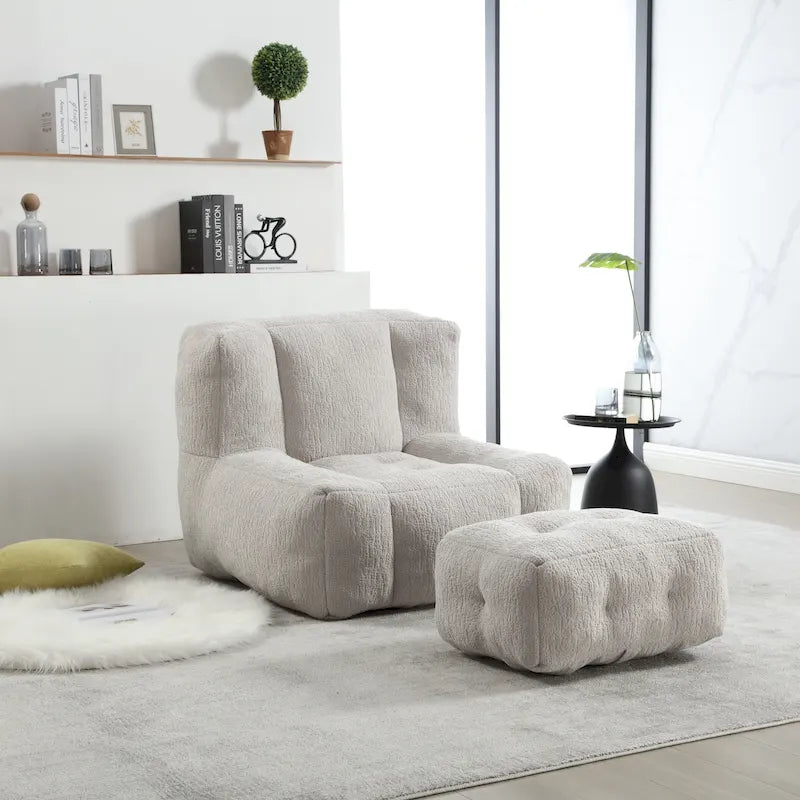 Modern Adult Lounge Chair with High Density Memory Foam and 1 Ottoman for Home Bedroom and Reading Room