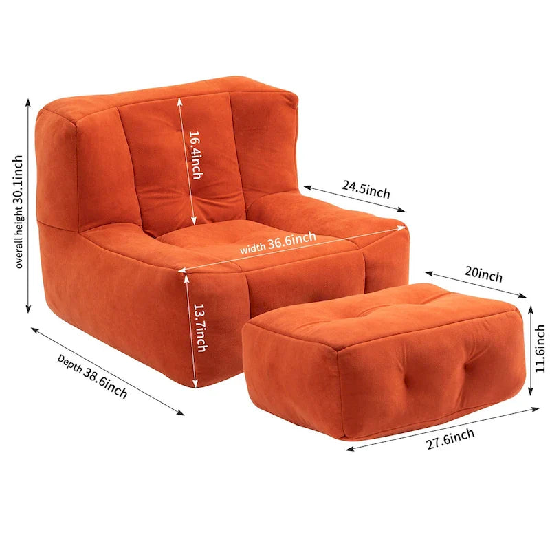Modern Adult Lounge Chair with High Density Memory Foam and 1 Ottoman for Home Bedroom and Reading Room