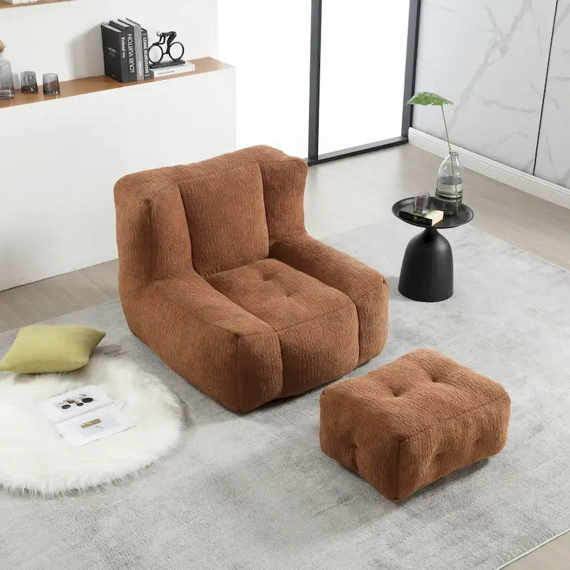 Modern Adult Lounge Chair with High Density Memory Foam and 1 Ottoman for Home Bedroom and Reading Room
