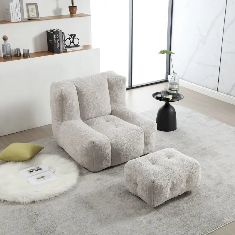 Modern Adult Lounge Chair with High Density Memory Foam and 1 Ottoman for Home Bedroom and Reading Room