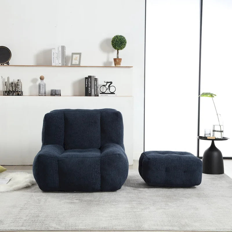 Modern Adult Lounge Chair with High Density Memory Foam and 1 Ottoman for Home Bedroom and Reading Room
