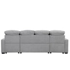 110 Oversized Chenille Convertible U-shaped Sectional Sofa with Pull-out Bed, Double Storage Chaise Lounges, and 2 USB Ports
