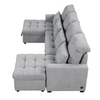 110 Oversized Chenille Convertible U-shaped Sectional Sofa with Pull-out Bed, Double Storage Chaise Lounges, and 2 USB Ports