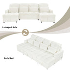 110 Oversized Chenille Convertible U-shaped Sectional Sofa with Pull-out Bed, Double Storage Chaise Lounges, and 2 USB Ports