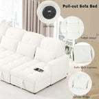 110 Oversized Chenille Convertible U-shaped Sectional Sofa with Pull-out Bed, Double Storage Chaise Lounges, and 2 USB Ports
