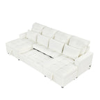 110 Oversized Chenille Convertible U-shaped Sectional Sofa with Pull-out Bed, Double Storage Chaise Lounges, and 2 USB Ports