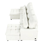 110 Oversized Chenille Convertible U-shaped Sectional Sofa with Pull-out Bed, Double Storage Chaise Lounges, and 2 USB Ports