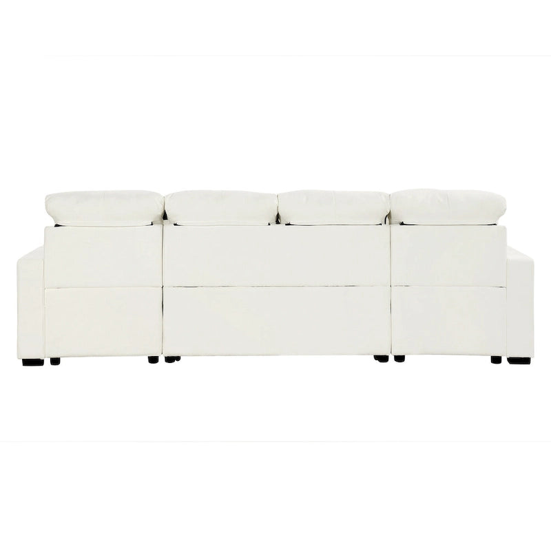 110 Oversized Chenille Convertible U-shaped Sectional Sofa with Pull-out Bed, Double Storage Chaise Lounges, and 2 USB Ports