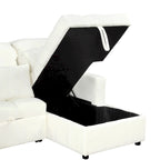 110 Oversized Chenille Convertible U-shaped Sectional Sofa with Pull-out Bed, Double Storage Chaise Lounges, and 2 USB Ports