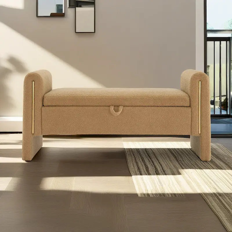 Christopher Knight Home - Athena Modern Teddy Fabric Bed-End Storage Bench with Arms