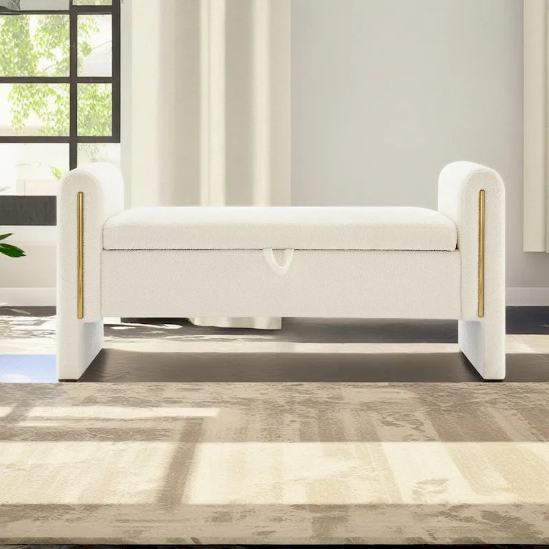 Christopher Knight Home - Athena Modern Teddy Fabric Bed-End Storage Bench with Arms
