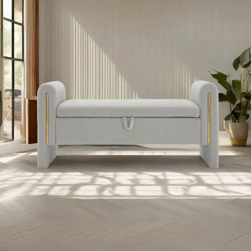 Christopher Knight Home - Athena Modern Teddy Fabric Bed-End Storage Bench with Arms