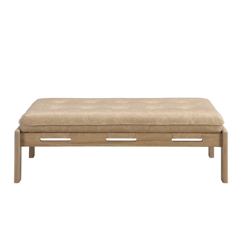 Christopher Knight Home - 48.4 Rectangle Tufted Upholstered Cocktail, Leather Ottoman Coffee Table with Rubber Wood Frame
