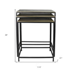HomeRoots Set of Three Brass and Black Aluminum and Iron Frame Nested Tables - 11.5' X '26' X '21