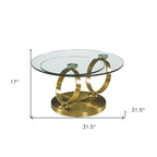 HomeRoots 32 Clear And Gold Glass And Metal Round Abstract Coffee Table - 31.5' X '17' X '31.5