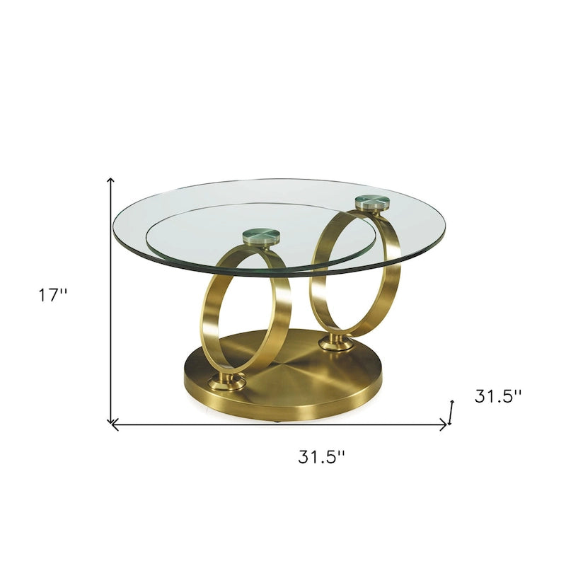HomeRoots 32 Clear And Gold Glass And Metal Round Abstract Coffee Table - 31.5' X '17' X '31.5