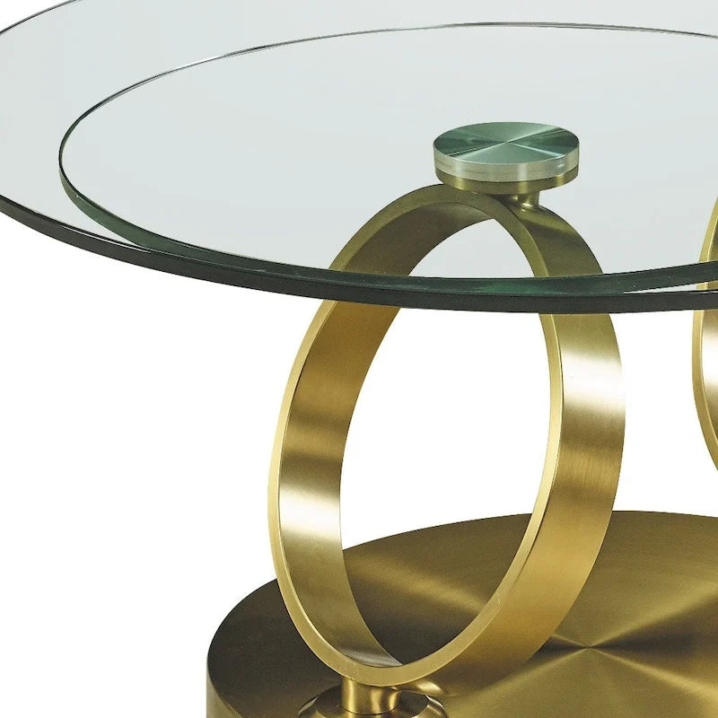 HomeRoots 32 Clear And Gold Glass And Metal Round Abstract Coffee Table - 31.5' X '17' X '31.5