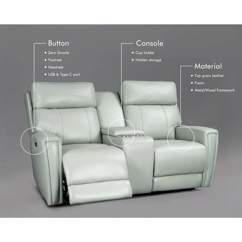 71.5 Leather Zero Gravity Power Recliner Loveseat Sofa with Power Headrest, USB&USB-C Port