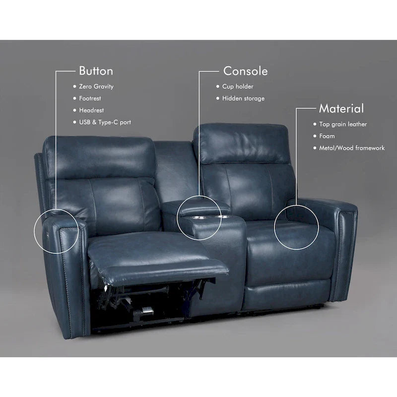 71.5 Leather Zero Gravity Power Recliner Loveseat Sofa with Power Headrest, USB&USB-C Port