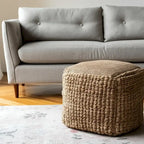 HomeRoots 18 Natural Jute Blend Cube Pouf Ottoman