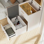 23.6 Makeup Vanity Table with Flip Top Lighted, 3 in 1 Vanity Desk with Glass, LED Light & Power Outlet, 3 Drawers