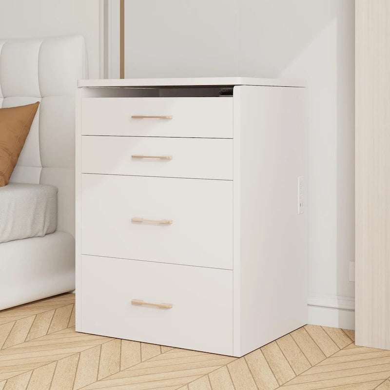 23.6 Makeup Vanity Table with Flip Top Lighted, 3 in 1 Vanity Desk with Glass, LED Light & Power Outlet, 3 Drawers