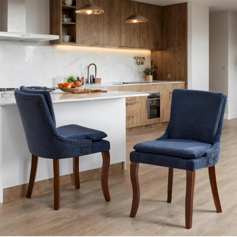 Chenille Fabric Upholstered Dining Chairs w/ Solid Wood Legs(Set of 2)