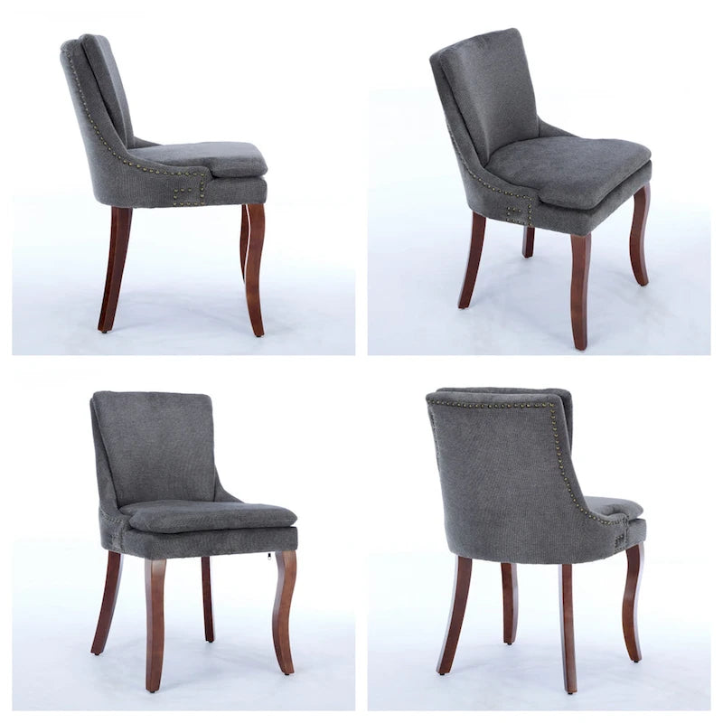 Chenille Fabric Upholstered Dining Chairs w/ Solid Wood Legs(Set of 2)