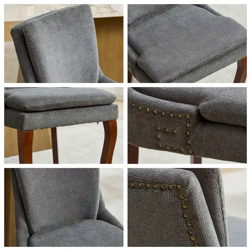 Chenille Fabric Upholstered Dining Chairs w/ Solid Wood Legs(Set of 2)