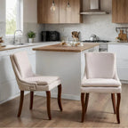Chenille Fabric Upholstered Dining Chairs w/ Solid Wood Legs(Set of 2)