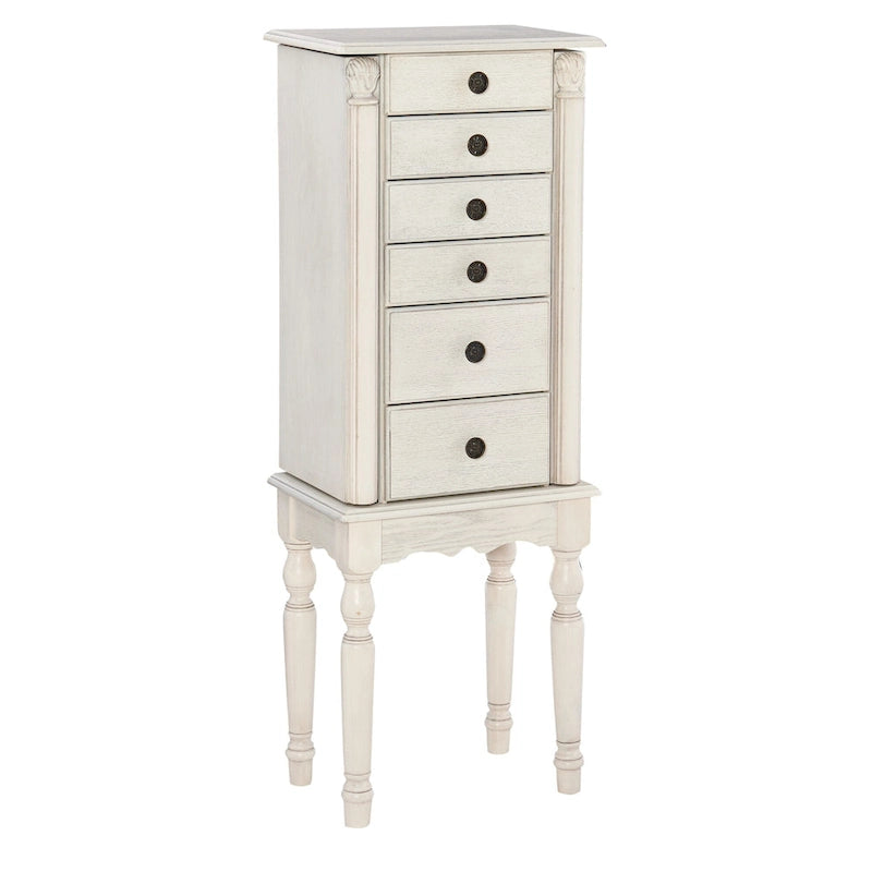 Jewelry Armoire with 6 Storage Drawers and Side Panels - 37 - Cream