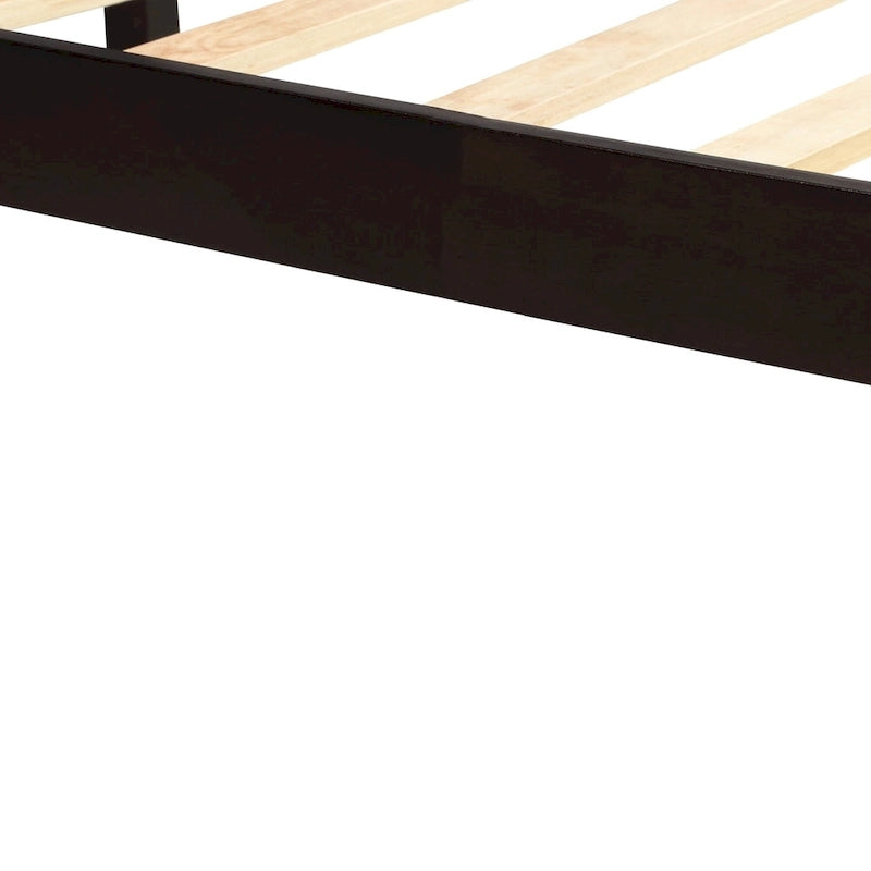 Twin Size Wood Platform Bed w/ Classic Headboard Upholstered Bed Frame for Bed Room No Box Spring Needed, Easy Assembly